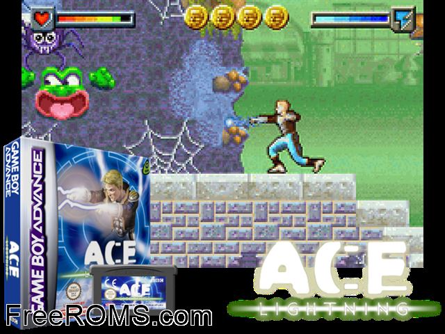 Ace Lightning Gameboy Advance game showing 3D box cover and gameplay screenshot